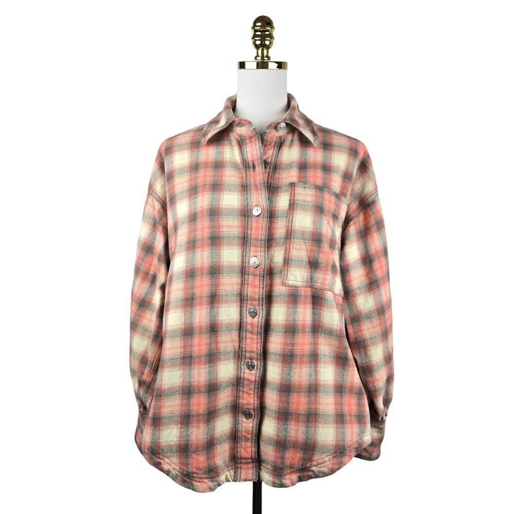 We The Free Ashley Oversized Plaid Shirt Womens XS 90s Boho Cozy Festival Fall